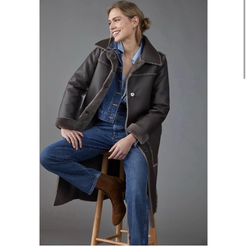Anthropologie Brown Trench Coat with Tailored Fit and High Collar - Picture 4 of 11